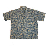 Vintage Y2K Pierre Cardin blue beige floral print hawaiian shirt sleeve shirt size XL